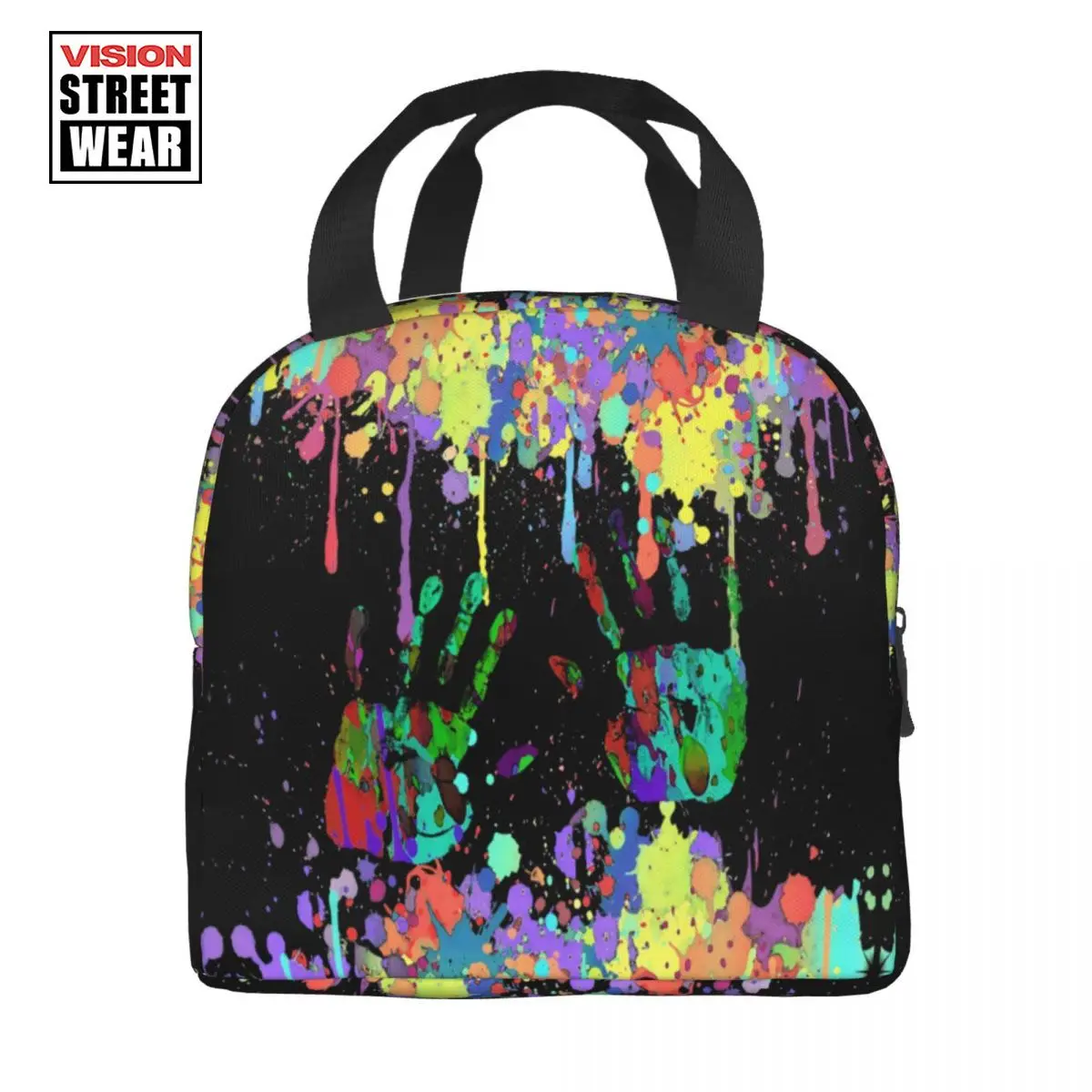 

Crazy Splashes Hands Thermal Insulated Lunch Bags Women Artist Painting Lunch Container For Work School Travel Storage Food Box