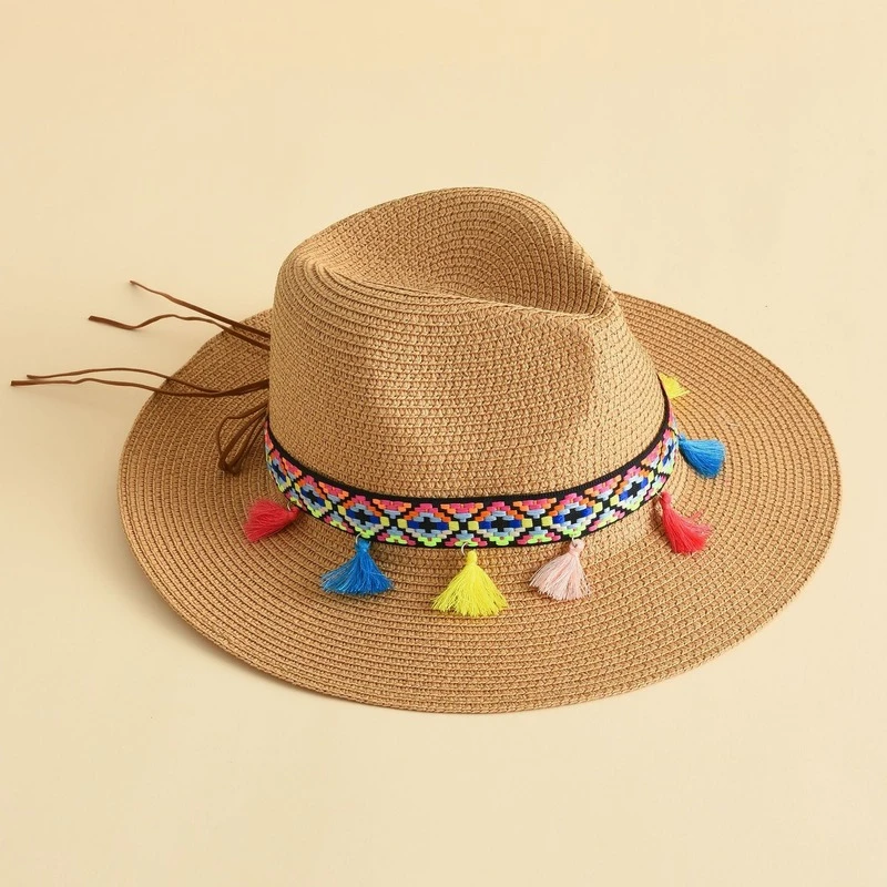 Women Sun Hat Ethnic Tassel Straw Hat Flat Brim Panama Colorful Fringe Beach Cap Ladies Brand Design Bowler Hat Soft Top Cowboy
Women Sun Hat Ethnic Tassel Straw Hat Flat Brim Panama Colorful Fringe Beach Cap Ladies Brand Design Bowler Hat Soft Top Cowboy