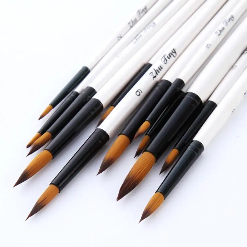 

12Pcs Artist Paint Brushes Set Nylon Hair White Handle Acrylic Oil Watercolors Professional Painting Plumones Punta Pincel