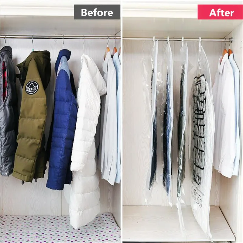 Save Space Hanging Vacuum Bag For Clothes Dress Anti-dust Wardrobe Storage Bag Seal Compression Organizer With Hanger
Save Space Hanging Vacuum Bag For Clothes Dress Anti-dust Wardrobe Storage Bag Seal Compression Organizer With Hanger