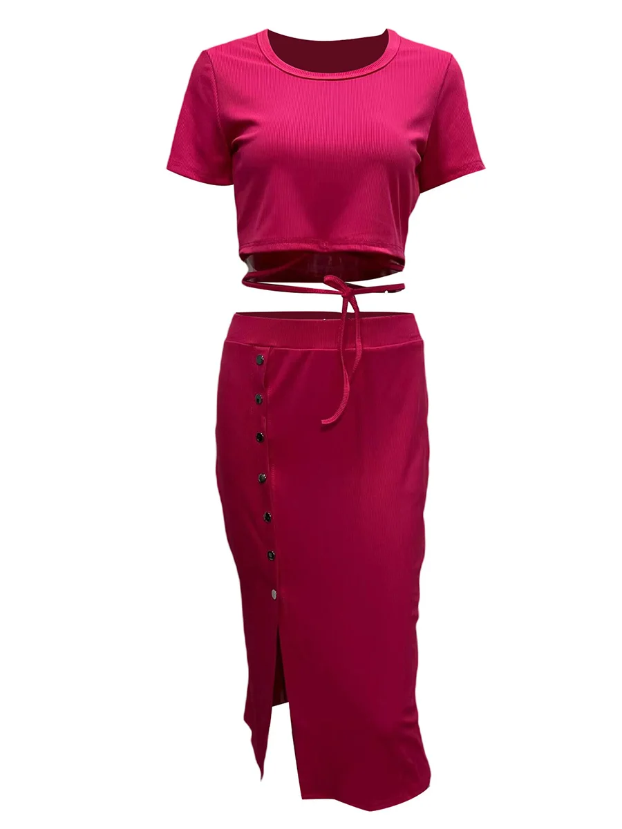 

Women 2 Piece Skirt Sets Sleevless Crop Top High Waist Skirt Matching Sets Bodycon Side Slit Midi Skirt Outfit Sets