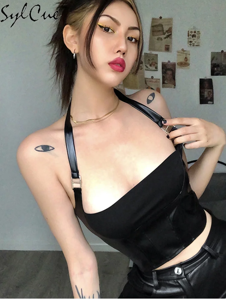 Sylcue Hanging Neck Sexy Simple Black Nightclub Matte Charm Hot High Street Shrink Gather Women's Navel Short Top Vest
Sylcue Hanging Neck Sexy Simple Black Nightclub Matte Charm Hot High Street Shrink Gather Women's Navel Short Top Vest