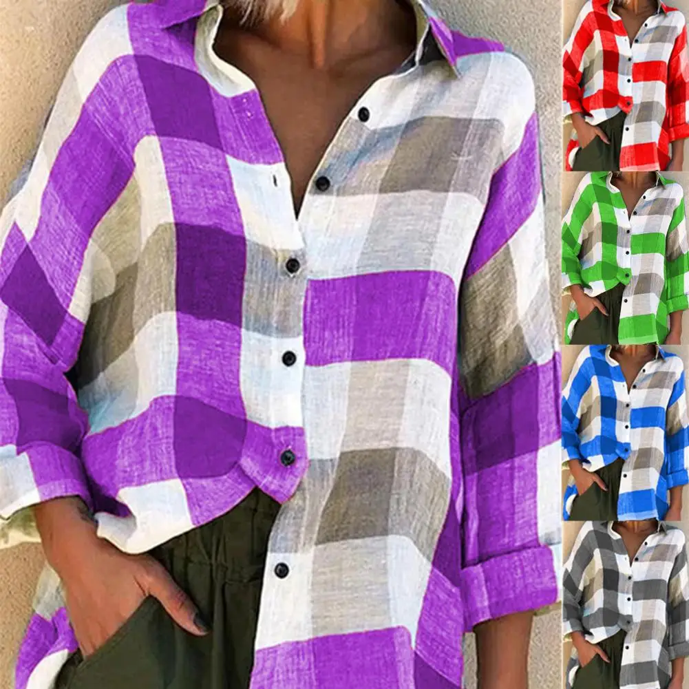 Plaid Single-breasted Loose Turndown Collar Women Shirt Spring Autumn Button Down Shirt Loose Temperament Women Top For Daily
Plaid Single-breasted Loose Turndown Collar Women Shirt Spring Autumn Button Down Shirt Loose Temperament Women Top For Daily