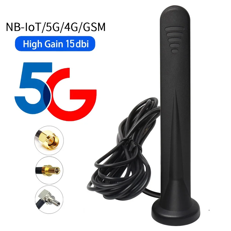 

GSM GPRS 3G 4G 5G Antenna Omni Outdoor High Gain 15dBi 600-6000MHz RP SMA Male TS9 CRC9 Magnetic Aerial for Wifi Router Modem