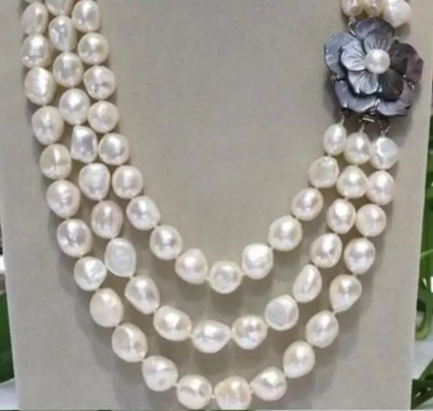 

Ожерелье из пресноводного жемчуга в стиле барокко, 3 ряда, 9-10 мм, 18-20 дюймов