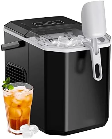 

Ice Maker Countertop, Portable Ice Machine with Carry Handle, Self-Cleaning Ice Makers with Basket and Scoop, 9 Cubes in 6 Mins,