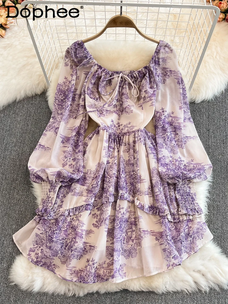 Long Sleeved Floral Printting Women's Dress High Waist Square Neck Ruffle A-line Dress Female Fashion Spring Summer
Long Sleeved Floral Printting Women's Dress High Waist Square Neck Ruffle A-line Dress Female Fashion Spring Summer