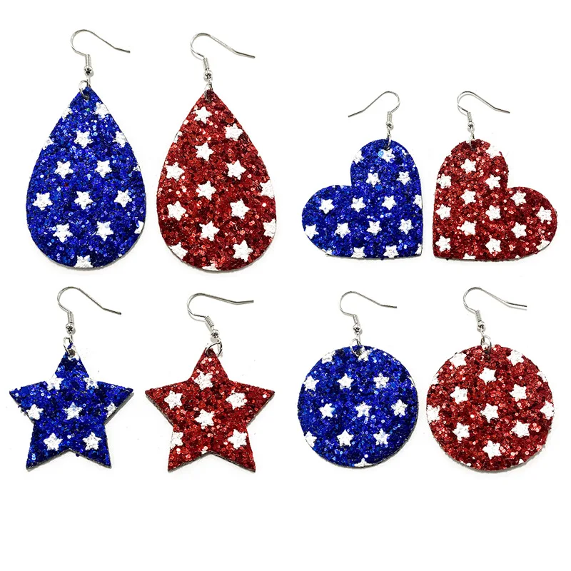 Independence Day Leather Earrings American Flag Color pentagram Heart Shape Shining Asymmetric Patriotic Ear Rings Wholesale
Independence Day Leather Earrings American Flag Color pentagram Heart Shape Shining Asymmetric Patriotic Ear Rings Wholesale