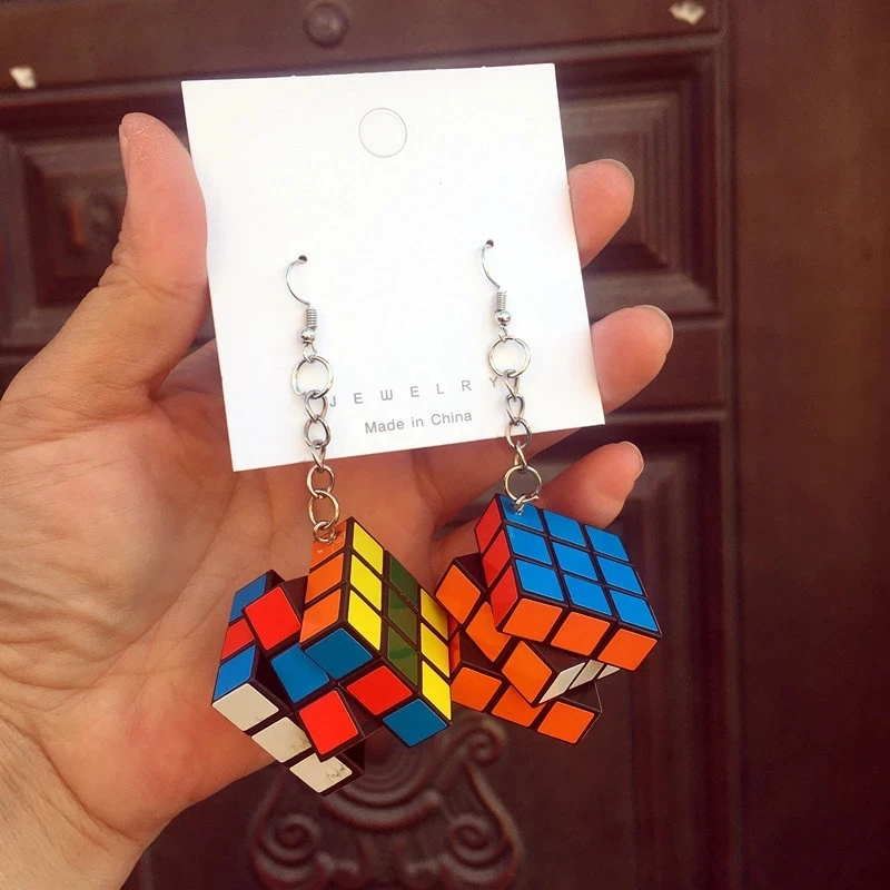 

Handmade Magic Cube Earrings for Women Girl Colorful Fashion Rubik's Cube Geometry Funny Earrings Jewelry Cool Gift New