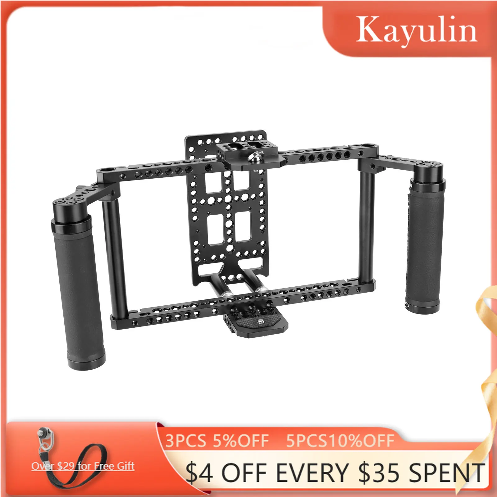 

Kayulin Universal Director's 7" & 5" Monitor Cage Rig With Double Leather Handle Battery Plate For Ninja Inferno Monitor