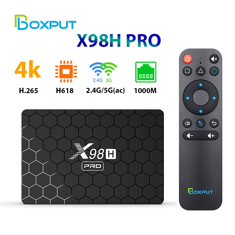 Приставка Смарт-ТВ X98H PRO, Android 12, Allwinner H618, 1000 м, BT5, двухдиапазонный Wifi6, 1080P, BT, 6K, медиаплеер, ТВ-приставка с BPR1S PLUS
Приставка Смарт-ТВ X98H PRO, Android 12, Allwinner H618, 1000 м, BT5, двухдиапазонный Wifi6, 1080P, BT, 6K, медиаплеер, ТВ-приставка с BPR1S PLUS