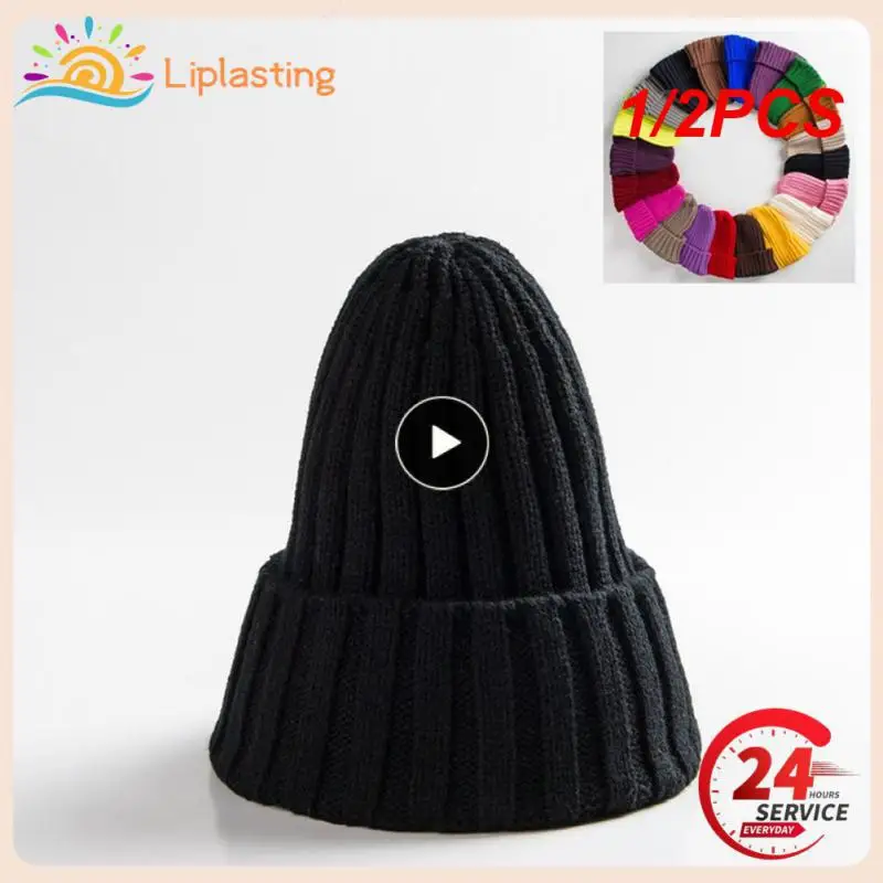 

1/2PCS Months To 4 Years Baby Kids Winter Warm Ribbed Knitted Beanie Hat 2020 The New Sweet Solid Candy Color Toddlers Windproof