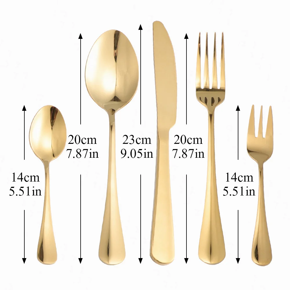 Full 5Pcs Gold Tableware Set Stainless Steel Knife Fork Spoon Dessert Flatware Mirror Dinnerware Set Dishwasher Safe Cutlery Set
Full 5Pcs Gold Tableware Set Stainless Steel Knife Fork Spoon Dessert Flatware Mirror Dinnerware Set Dishwasher Safe Cutlery Set