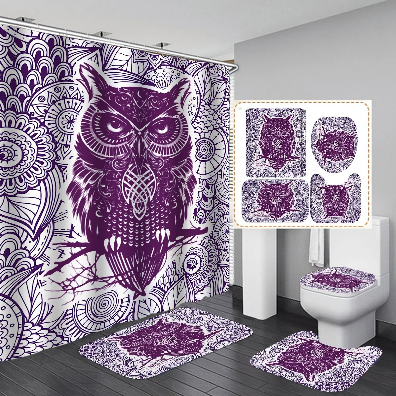 Animal Owl Shower Curtain Waterproof Bath Mat Toilet Lid Cover Flannel Bathroom Carpet 4 Piece Set
Animal Owl Shower Curtain Waterproof Bath Mat Toilet Lid Cover Flannel Bathroom Carpet 4 Piece Set