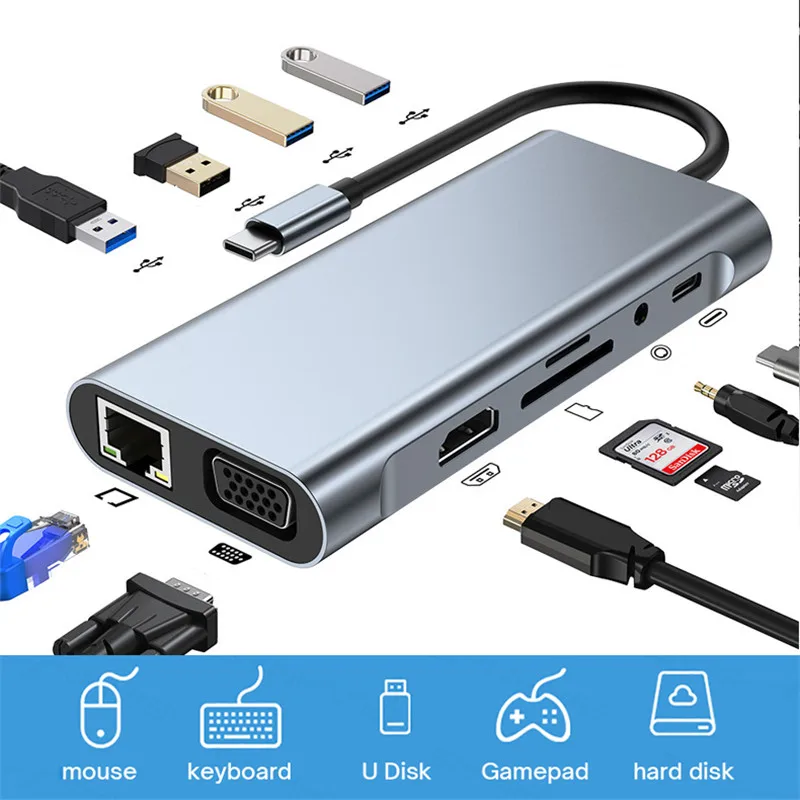 USB C Hub Multiport Adapter 11 in 1 Type Docking Station 4K Hdmi Vga RJ45 Lan Ethernet Sd/Tf hub Dock Station Pc Laptop Splitter
USB C Hub Multiport Adapter 11 in 1 Type Docking Station 4K Hdmi Vga RJ45 Lan Ethernet Sd/Tf hub Dock Station Pc Laptop Splitter