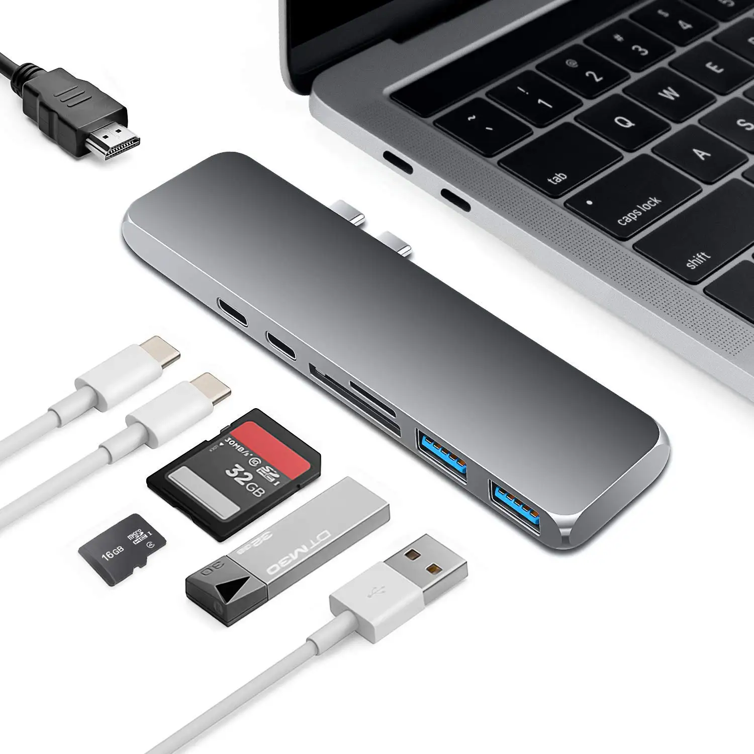 USB Type C Hub Adapter 7 In 1 Dual USB Type C Dock for MacBook Pro with 4K HDMI-Compatible USB C USB3.0 SD/MicroSD Card Reader
USB Type C Hub Adapter 7 In 1 Dual USB Type C Dock for MacBook Pro with 4K HDMI-Compatible USB C USB3.0 SD/MicroSD Card Reader