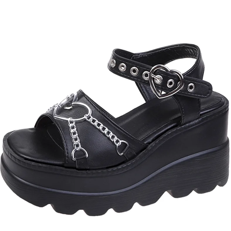 Summer 2022 Double Strap Buckles Platform Wedges Fashion Goth Slippers Hot Women's Matal Sandal For Comfy Black Shoes
Summer 2022 Double Strap Buckles Platform Wedges Fashion Goth Slippers Hot Women's Matal Sandal For Comfy Black Shoes