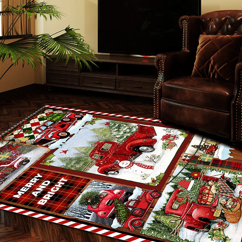 

Christmas Home Decor Cartoon Red Truck 3D Carpets for Living Room Bedroom Bedside Area Rugs Soft Kids Play Crawl Furry Floor Mat