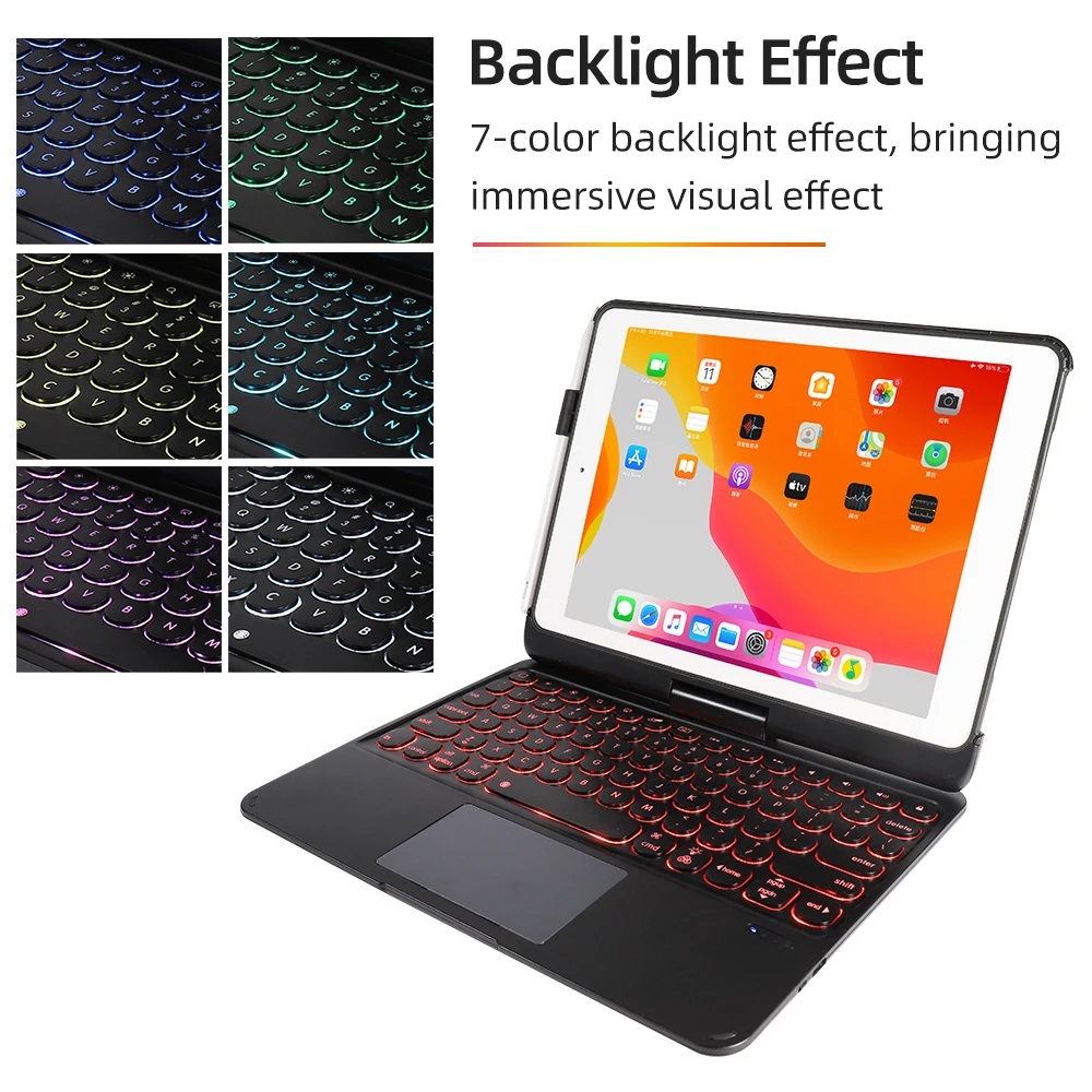 

Detachable 360° Rotating Tablet Keyboard Case Colorful Backlight Effect Compatible with iPad Pro 11/ipad Air4 10.9/iPad Air5