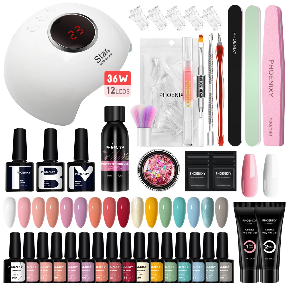 Poly Nail Gel Kit With 36W UV Lamp Set Of Gel Varnishes Semi Permanent Gel Nail Polish Kit Nail Art Tools Kit All For Manicure
Poly Nail Gel Kit With 36W UV Lamp Set Of Gel Varnishes Semi Permanent Gel Nail Polish Kit Nail Art Tools Kit All For Manicure
