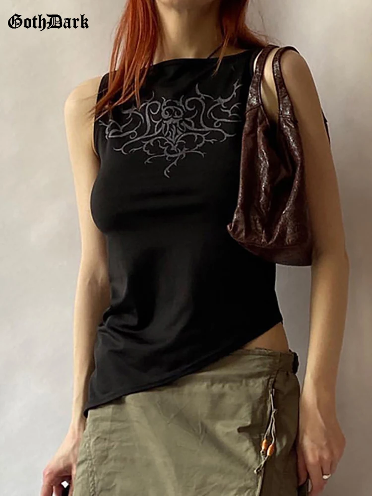Goth Dark Punk Aesthetic Emo Print Mall Gothic Tank Tops For Women Retro Y2k Grunge Black Slim Crop Top Irregular Hem Streetwear
Goth Dark Punk Aesthetic Emo Print Mall Gothic Tank Tops For Women Retro Y2k Grunge Black Slim Crop Top Irregular Hem Streetwear