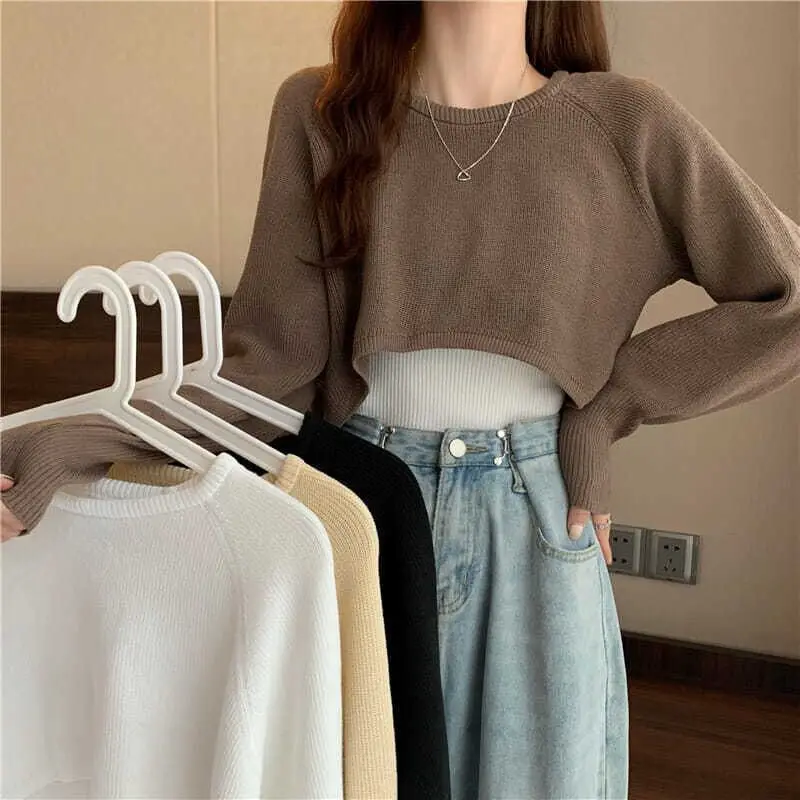 Women's Cropped Knitted Sweater Shirt Korean Fashion Short Tops Pullover Slim Skinny Clothing Spring Autumn Clothes
Women's Cropped Knitted Sweater Shirt Korean Fashion Short Tops Pullover Slim Skinny Clothing Spring Autumn Clothes