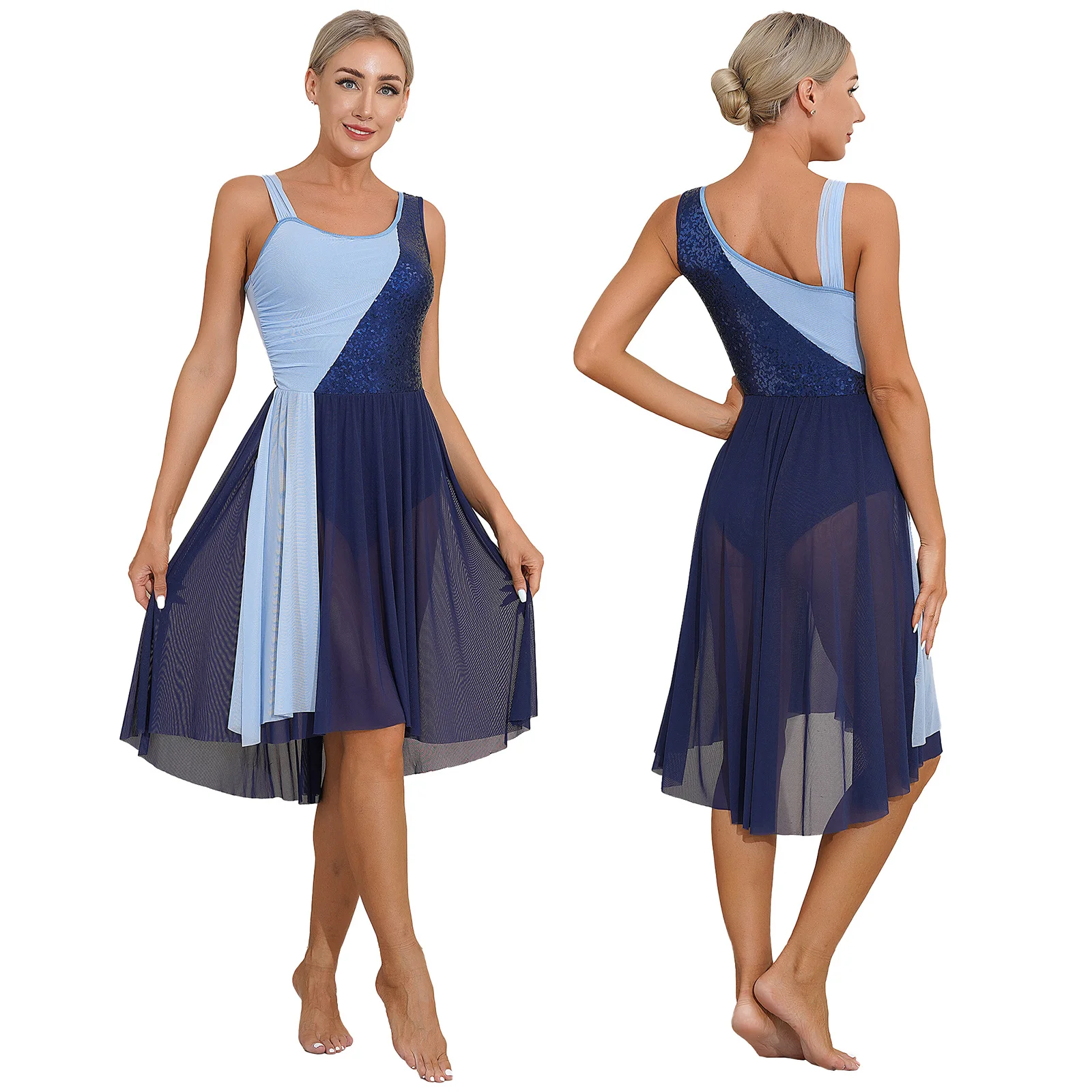 

Женское платье в стиле пэчворк, блестящие цветные блочные танцевальные платья с асимметричным подолом без рукавов, Lyrical