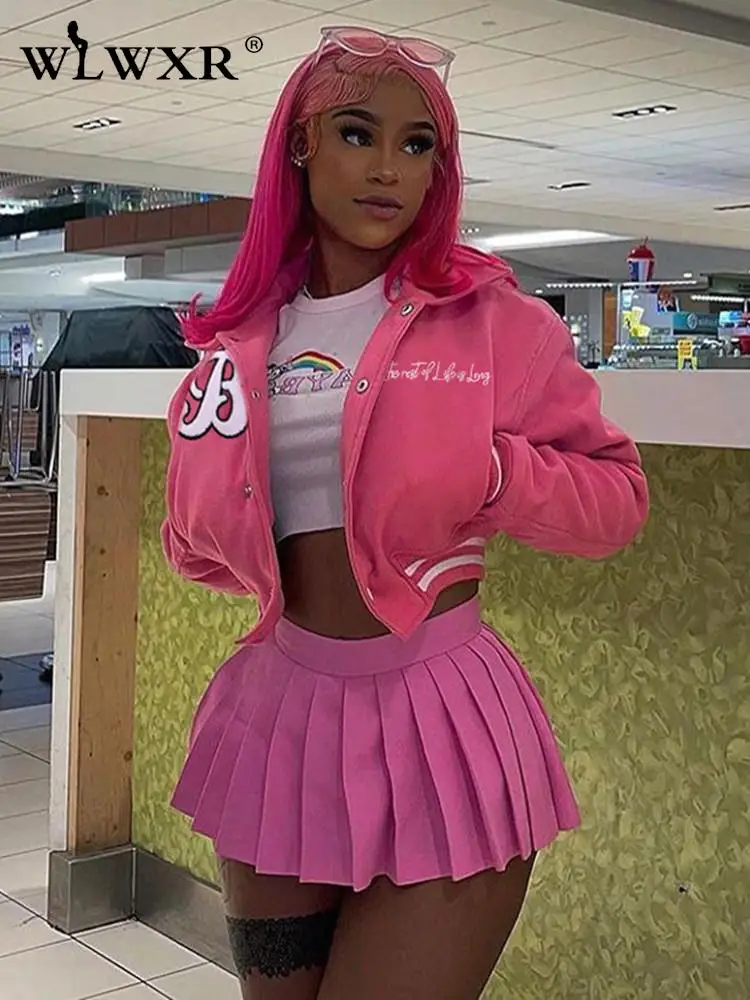 WLWXR Pink Baseball Fashion Fall Jackets For Women 2021 Pocket Button Purple Crop Top Jackets Coats Gray Varsity Bomber Jacket
WLWXR Pink Baseball Fashion Fall Jackets For Women 2021 Pocket Button Purple Crop Top Jackets Coats Gray Varsity Bomber Jacket