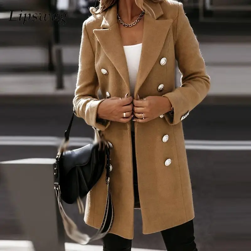 Women Turn-Down Collar Midi Overcoat Autumn Winter Double-breasted Slim Fit Blazer Fashion Elegant Ladies Solid Color Wool Coat
Women Turn-Down Collar Midi Overcoat Autumn Winter Double-breasted Slim Fit Blazer Fashion Elegant Ladies Solid Color Wool Coat