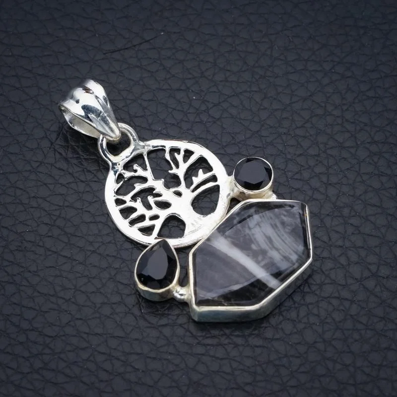 StarGems Pinolith Jasper Black Onyx Tree Handmade 925 Sterling Silver Pendant 1.75" F4553
StarGems Pinolith Jasper Black Onyx Tree Handmade 925 Sterling Silver Pendant 1.75" F4553