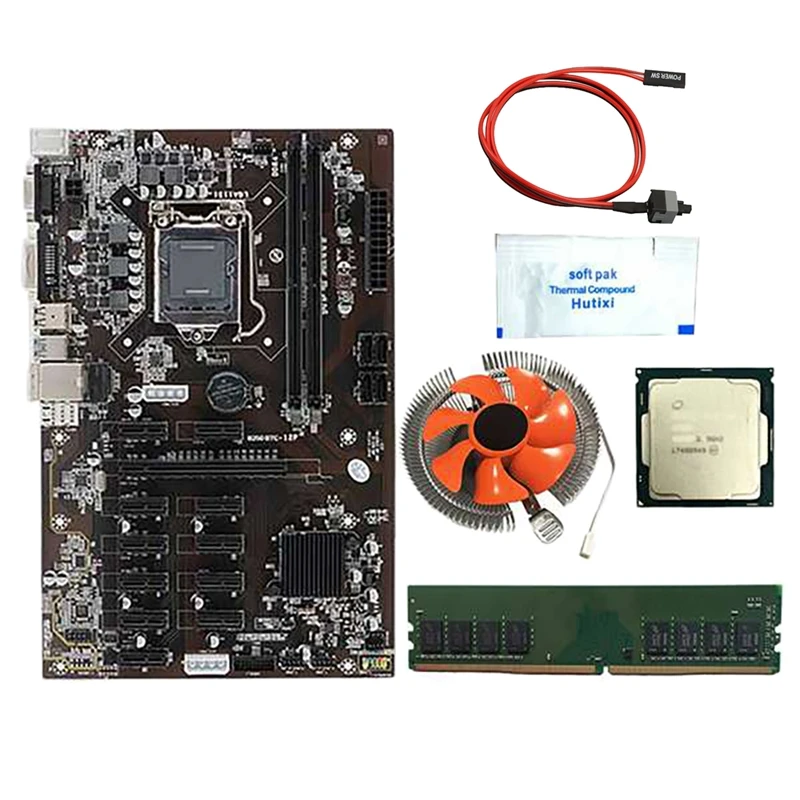 B250B BTC Mining Motherboard With G3930/G3900 CPU+8G DDR4 RAM+Fan+Switch Cable+Thermal Grease 12 PCIE Slot LGA1151 SATA3
B250B BTC Mining Motherboard With G3930/G3900 CPU+8G DDR4 RAM+Fan+Switch Cable+Thermal Grease 12 PCIE Slot LGA1151 SATA3