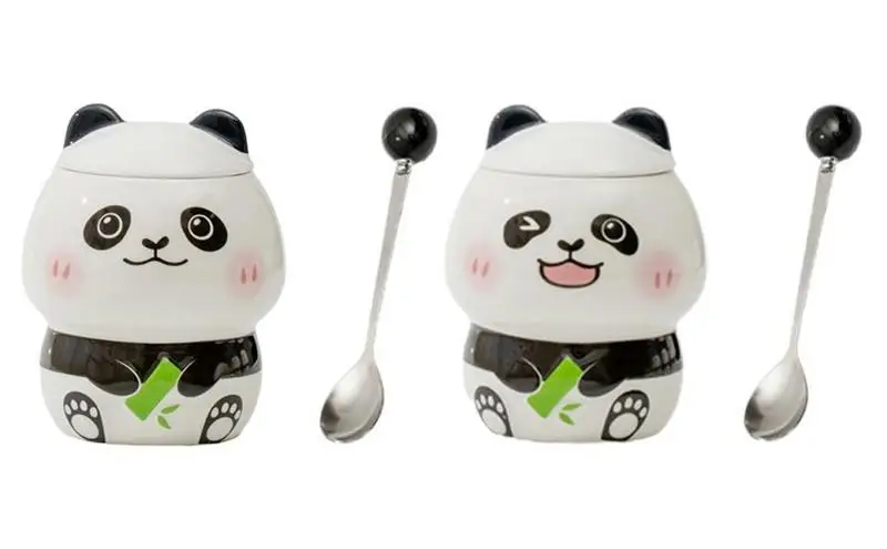 

Panda Coffee Mug 420ml Cute Panda Ceramic Cups with Lid and Spoon Cartoon Relief Panda Mugs Ceramic Tea Coffee Cup for Homes