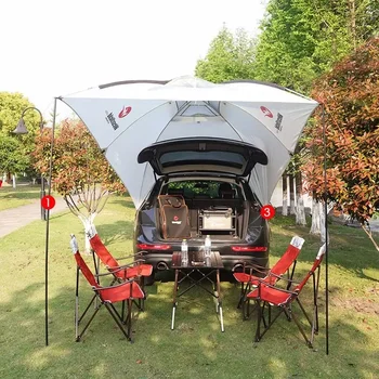 New 3-4 People Camping Automatic Car Car Side Canopy Windproof Rain Resistant Portable Awning Outdoor Car Tail Tent