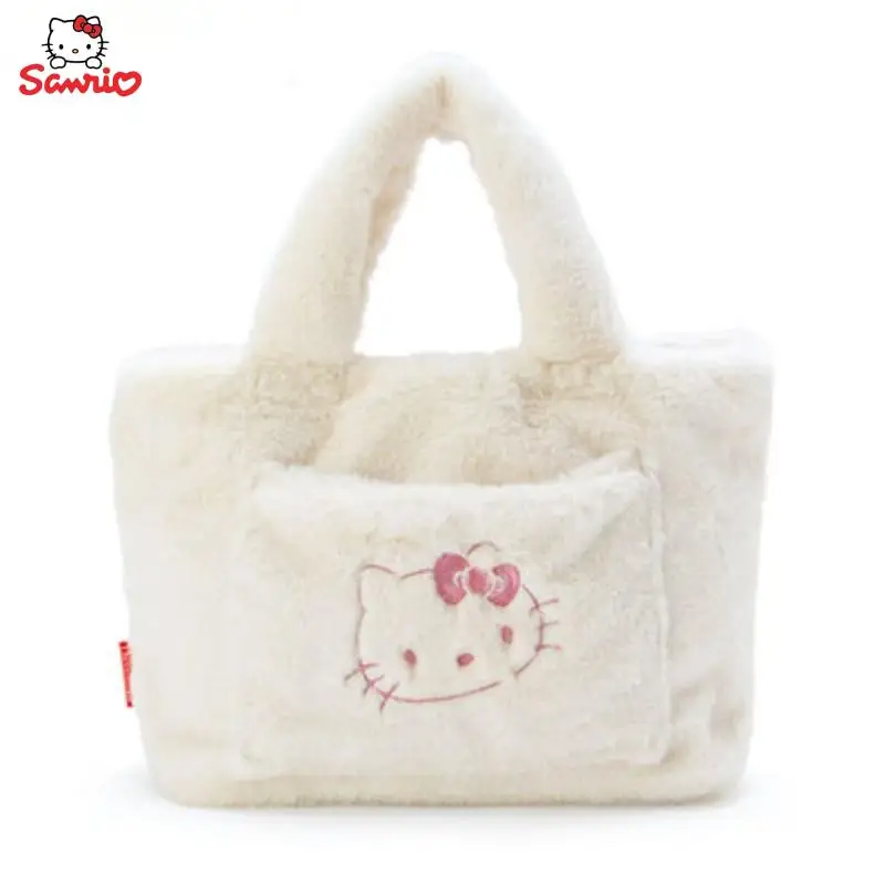 

Милая Sanrio, плюшевая Портативная сумка Hello Kitty, мультяшная женская сумка-тоут с сердцем, вместительная сумка для хранения, женская сумка, праздничные подарки