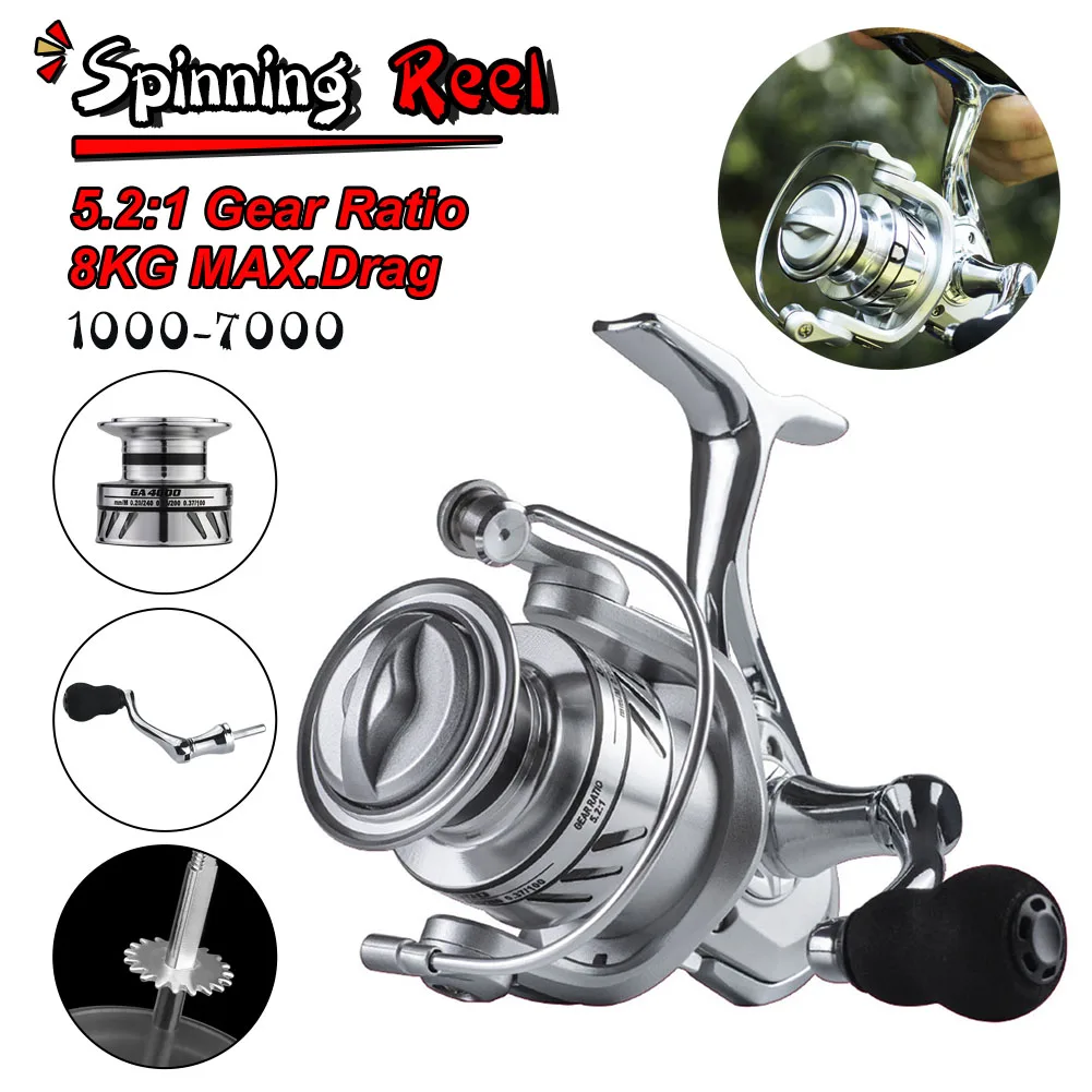 Fishing Reel GA1000-7000 Series Spinning Reel 5.2:1 Gear Ratio Speed All Metal Body Handle Spool Reel Fishing Coil Tackles
Fishing Reel GA1000-7000 Series Spinning Reel 5.2:1 Gear Ratio Speed All Metal Body Handle Spool Reel Fishing Coil Tackles