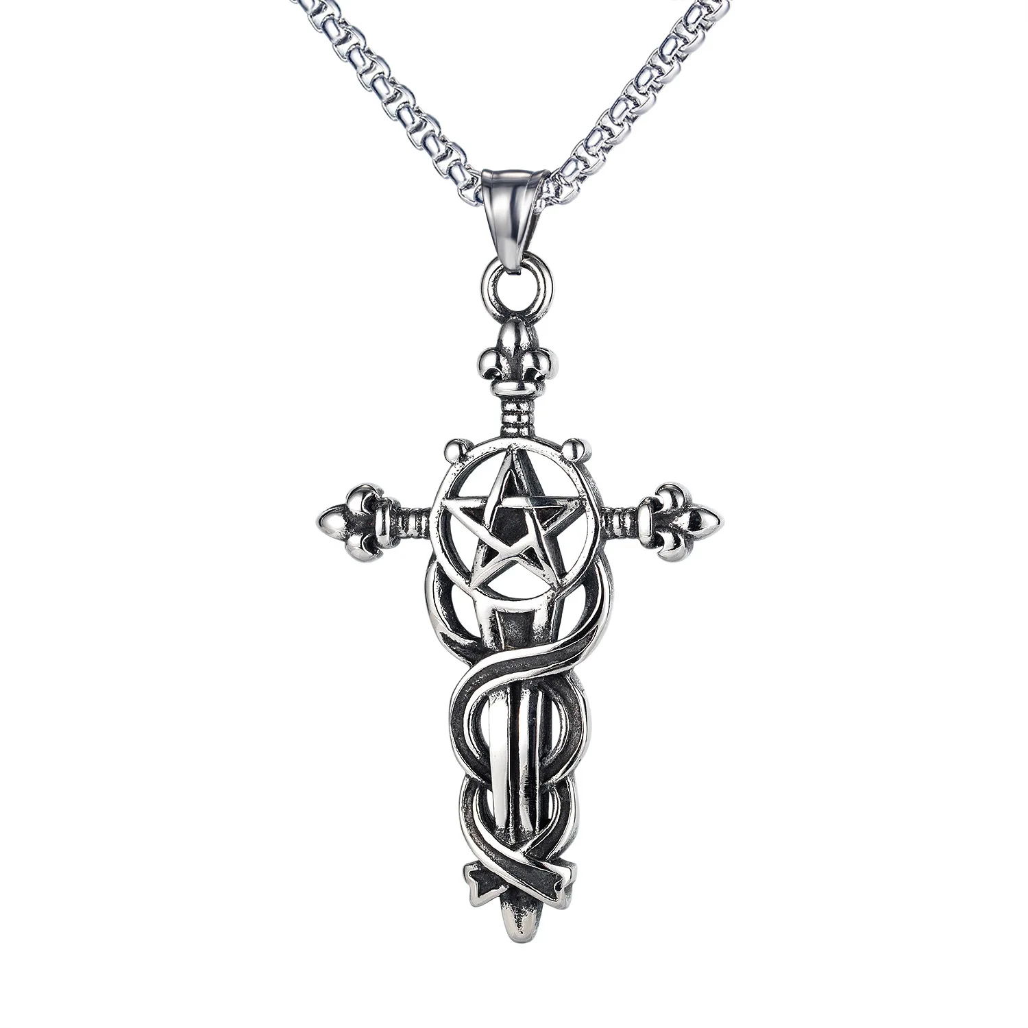 Personality Retro Double-sided Five-pointed Star Decorated Sword Cross Titanium Steel Necklace Hip Hop Sweater Chain
Personality Retro Double-sided Five-pointed Star Decorated Sword Cross Titanium Steel Necklace Hip Hop Sweater Chain