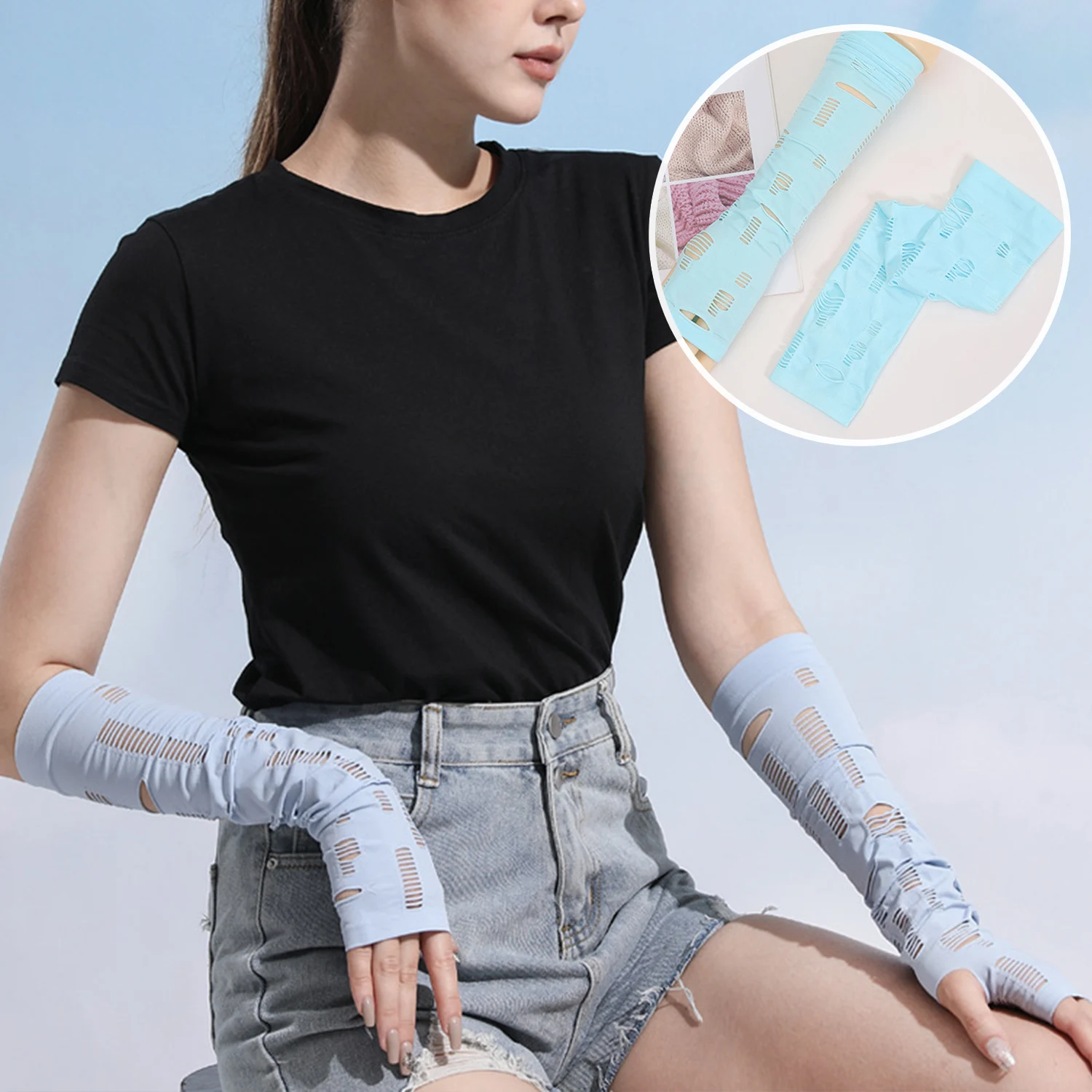 1 Pair Fashion Hole Ice Silk Sunscreen Exposed Finger Sun Protection Outdoor Cycling Sleeves UV Solar Arm Sleeves For Men Women
1 Pair Fashion Hole Ice Silk Sunscreen Exposed Finger Sun Protection Outdoor Cycling Sleeves UV Solar Arm Sleeves For Men Women