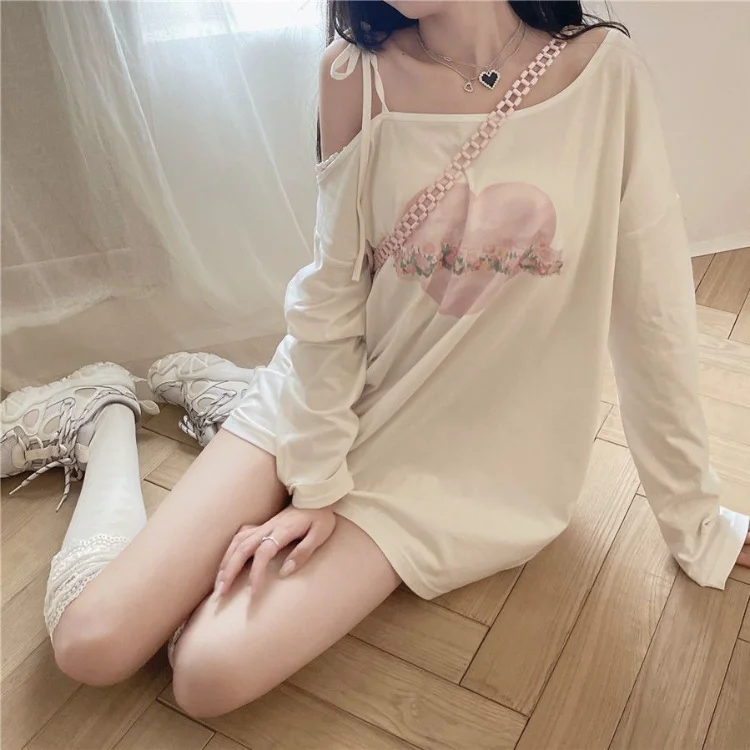 Y2k Aesthetics Loose Long Sleeve T-shirts Summer Sexy Off Shoulder Tee Shirt Japanese Heart Print Mid-length Tops Women
Y2k Aesthetics Loose Long Sleeve T-shirts Summer Sexy Off Shoulder Tee Shirt Japanese Heart Print Mid-length Tops Women