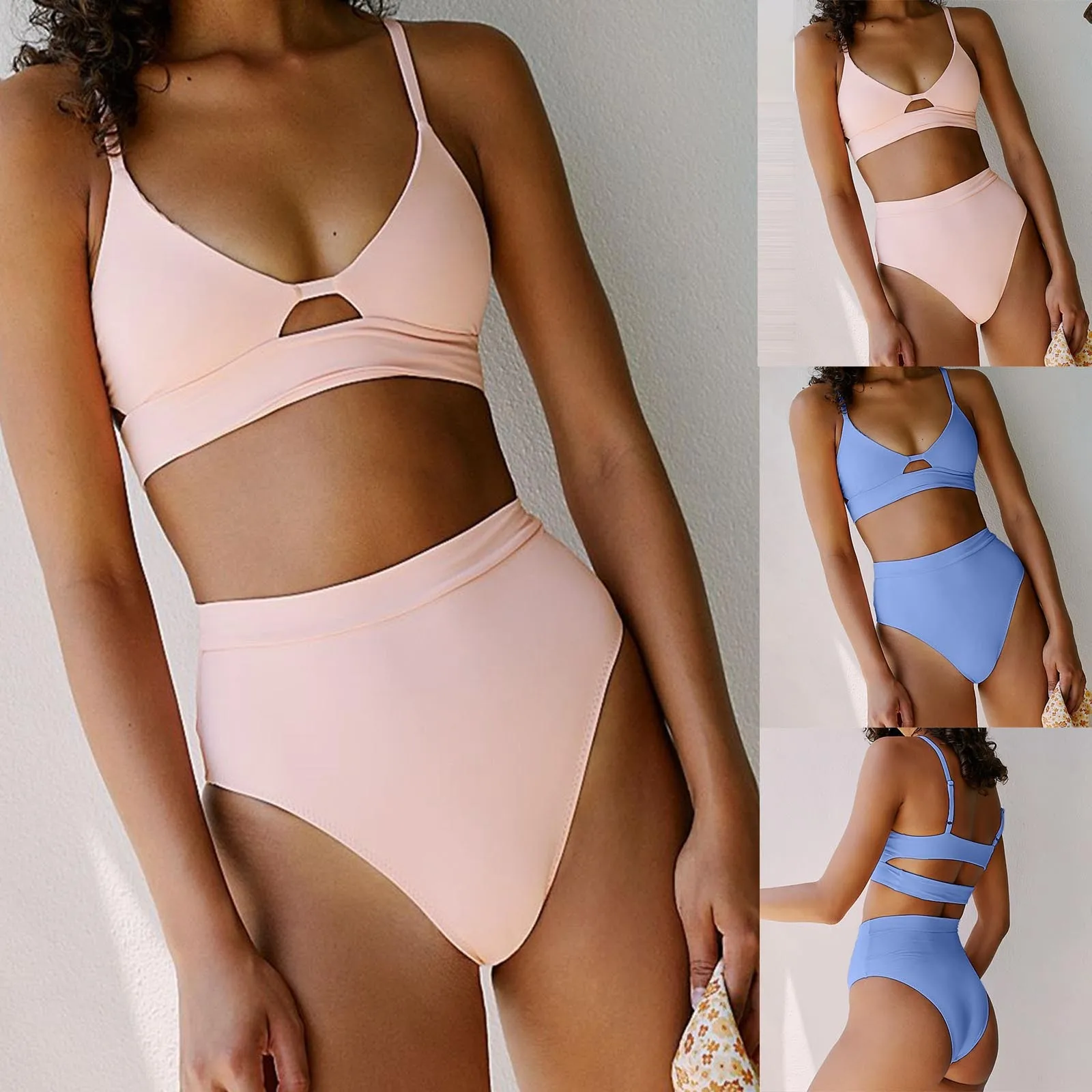 Halter Split Color Fashion Women's Solid High Swimsuit Bikini Sexy Waist Swimwears Tankinis Set
Halter Split Color Fashion Women's Solid High Swimsuit Bikini Sexy Waist Swimwears Tankinis Set