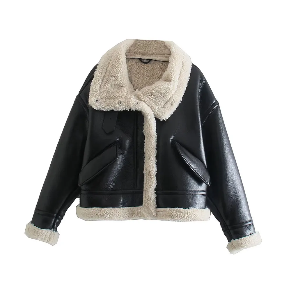 2022 women's autumn and winter fleece faux leather jacket unisex lapel long-sleeved trendy short top
2022 women's autumn and winter fleece faux leather jacket unisex lapel long-sleeved trendy short top