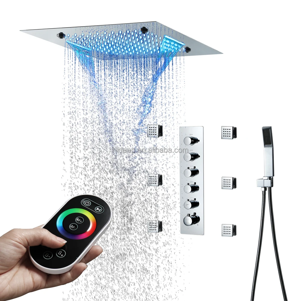 20 Inch LED Music Ceiling Shower Head Rainfall Waterfall Mist Thermostatic Main Body Wall Mounted Bathroom Shower Faucet Set
20 Inch LED Music Ceiling Shower Head Rainfall Waterfall Mist Thermostatic Main Body Wall Mounted Bathroom Shower Faucet Set