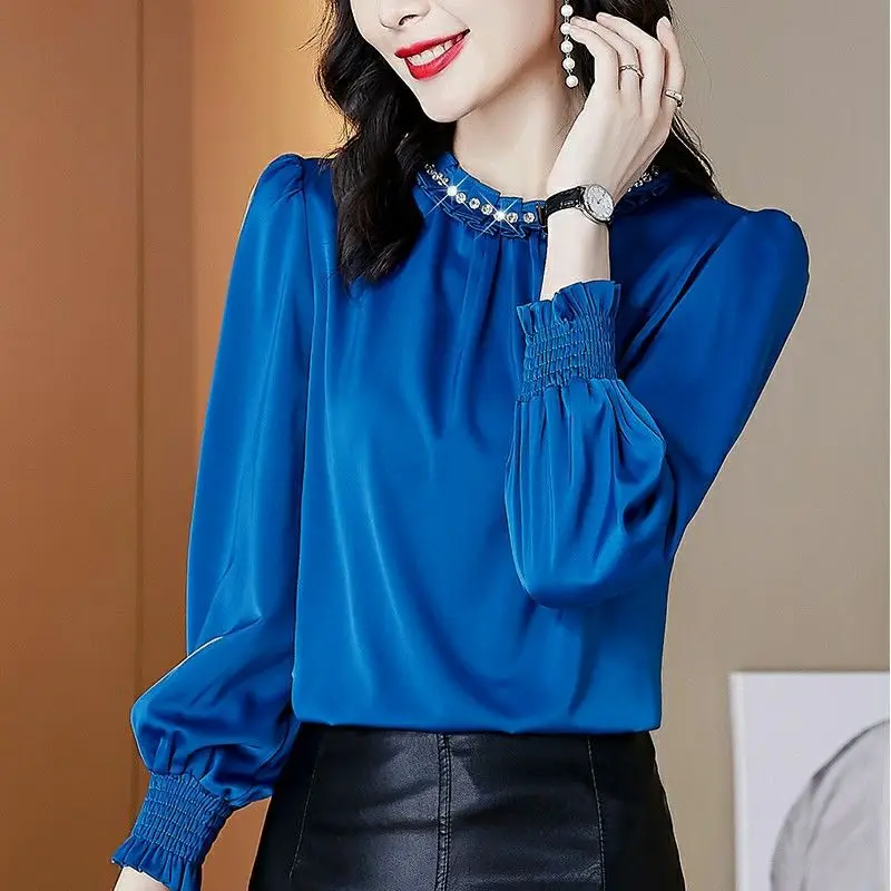 Satin acetate shirt women's long-sleeved 2021 spring retro wood ear beaded top loose solid color shirt womans tops
Satin acetate shirt women's long-sleeved 2021 spring retro wood ear beaded top loose solid color shirt womans tops