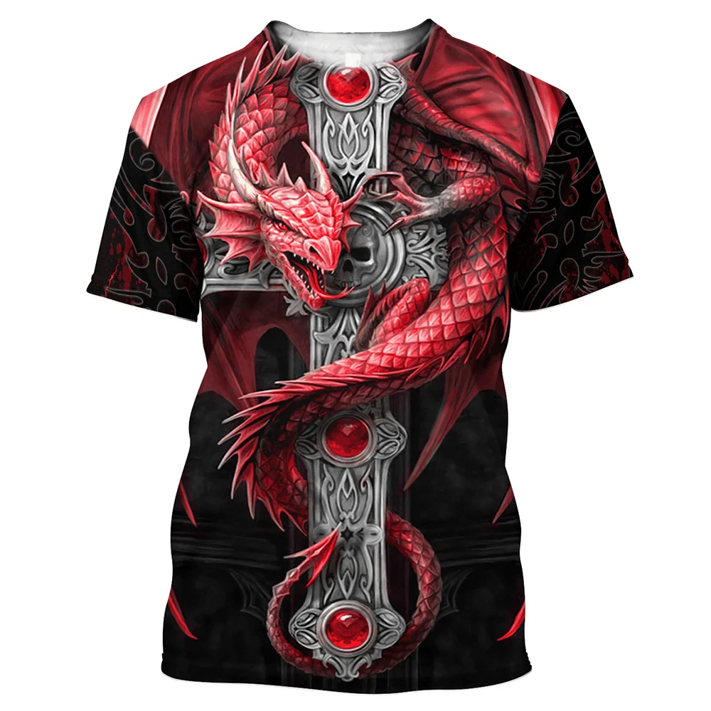 

Мужская футболка CLOOCL с рисунком дракона и татуировками в стиле викингов, летняя модная повседневная футболка из полиэстера с 3D принтом и ко...