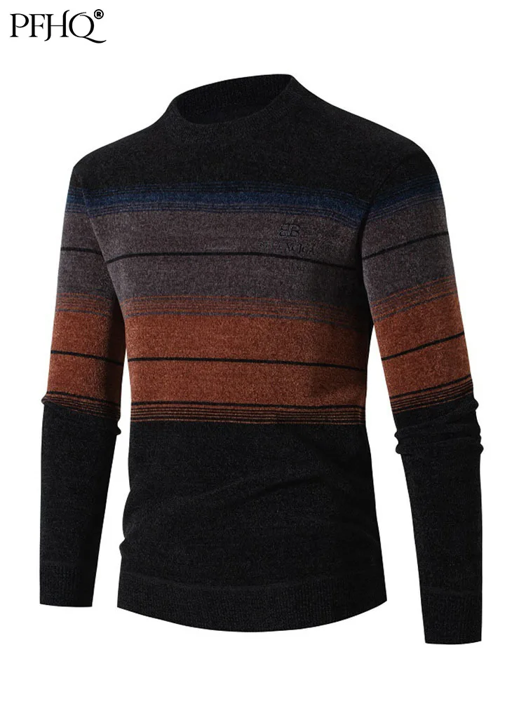 

PFHQ 2022 Autumn Winter Men's Trendy Chenille Thicken Sweater Pullover Male Fashion Casual Stripe Elegant Kintted Coat 21Q4281