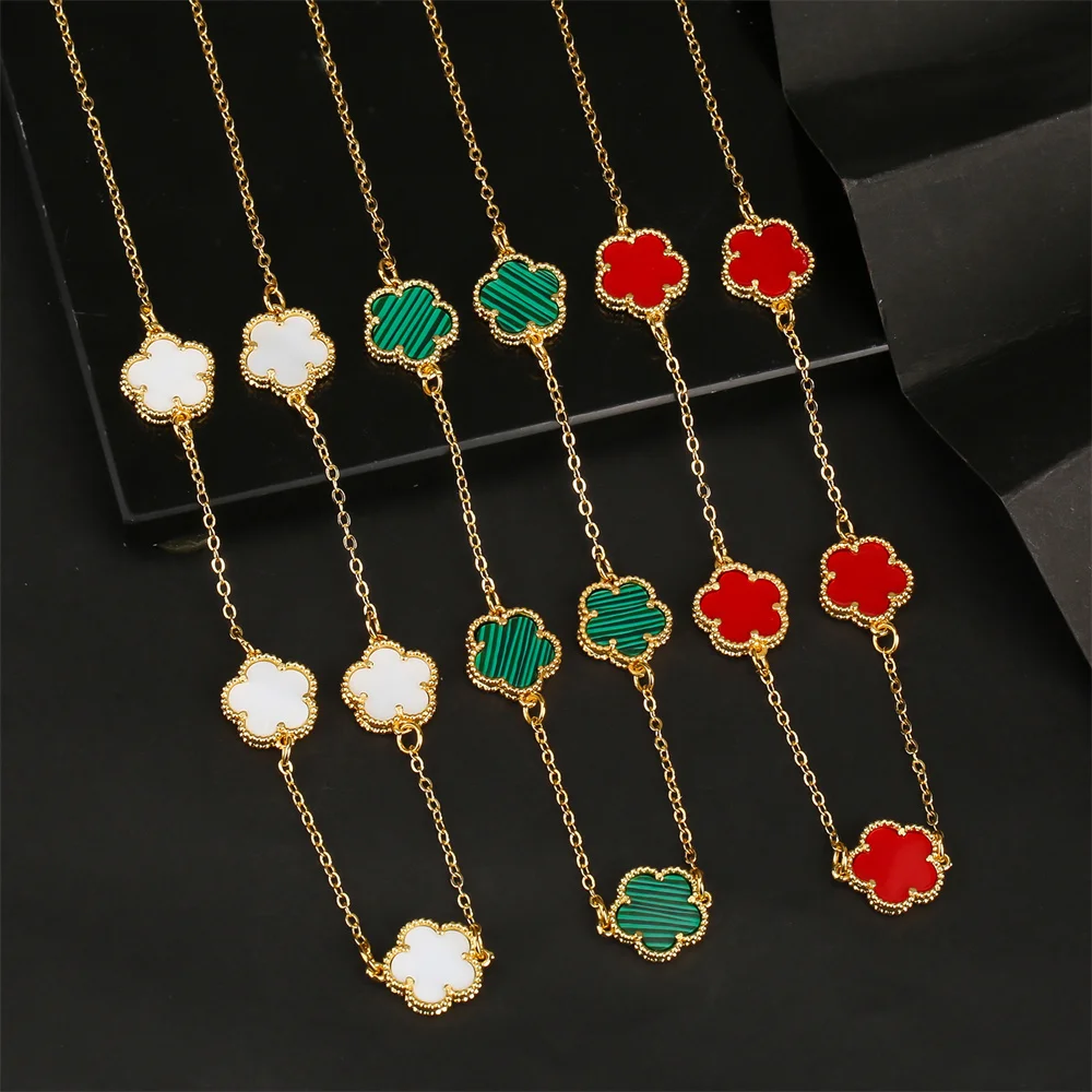 

2023 New Hot Sale 11 Colors Five-leaf Flower Necklace Shell Stone Malachite Flower Necklace Ladies Luxury Necklace Jewelry Gift