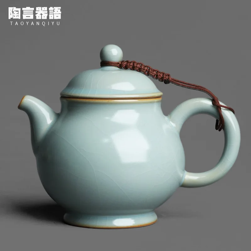 

Cyan Ru kiln official hat teapot cicada wing tea cracked lard frozen retro pattern pottery wide mouth tea maker single teapot