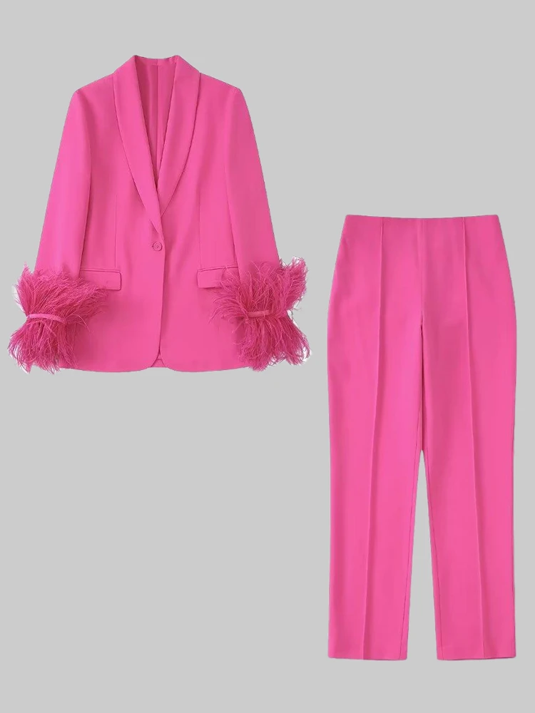 Women Feather Blazers and Pant Suit Fashion Vintage Long Sleeve Suit Jackets Trousers 2 Pieces Set Female Outerwear Chic Outfit
Women Feather Blazers and Pant Suit Fashion Vintage Long Sleeve Suit Jackets Trousers 2 Pieces Set Female Outerwear Chic Outfit