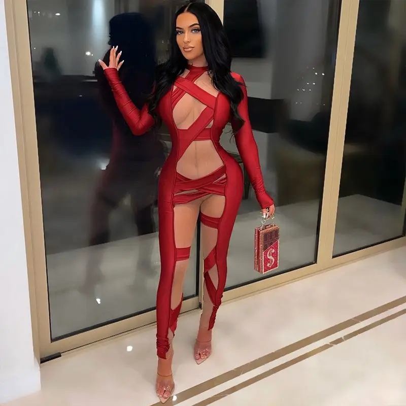 Spring New Jumpsuit Women Nightclub Style Mesh Sheer Long Sleeve Sexy Romper One Piece Pants Lounge Streetwear Wholesale Items 
Spring New Jumpsuit Women Nightclub Style Mesh Sheer Long Sleeve Sexy Romper One Piece Pants Lounge Streetwear Wholesale Items