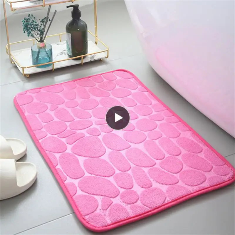 

Super Absorbent Cobblestone Floor Mat Polyester Coral Fleece Carpet Anti-skid Memory Foam Shower Room Doormat Home Decor Square