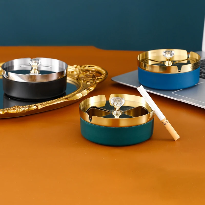 Rotary Ashtray with Cover Thickened Electroplated Stainless Steel Anti-fly Ash Ashtray Light Luxury Smokeless Ashtray Home Hotel
Rotary Ashtray with Cover Thickened Electroplated Stainless Steel Anti-fly Ash Ashtray Light Luxury Smokeless Ashtray Home Hotel